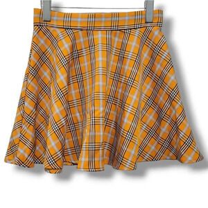 SHEIN Women's yellow Plaid Skater a-line mini Skirt - small